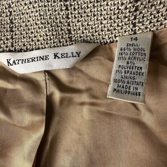 Katherine Kelly Women 14 coat Blazer One top button Beige Brown Wool Cotton - Picture 9 of 16